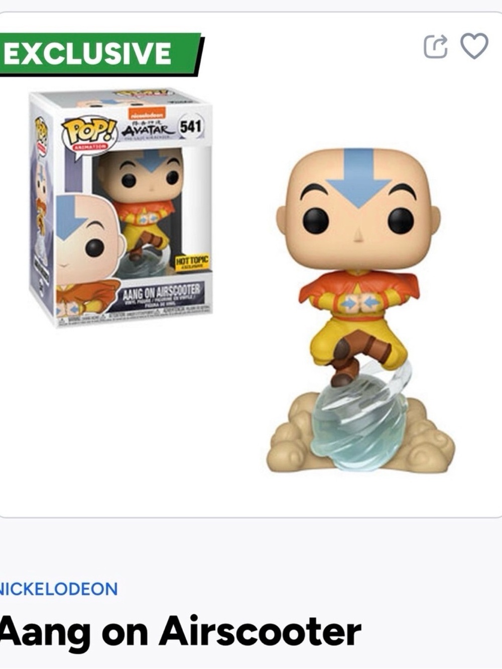 Funko Pop! Aang on Airscooter - Blue Arrow, Yellow Outfit, Orange Top- 541